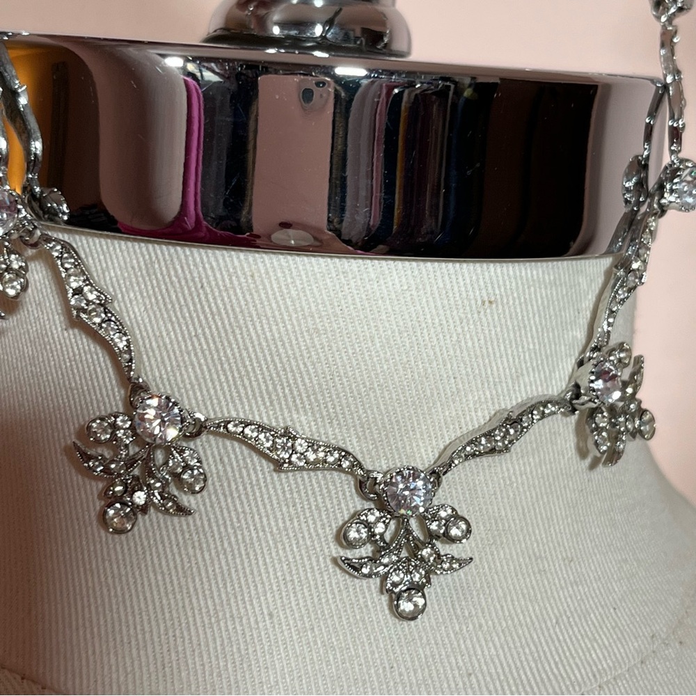 Art Deco 1940's Silver Clear Crystal Antique victorian Festoon Choker Necklace